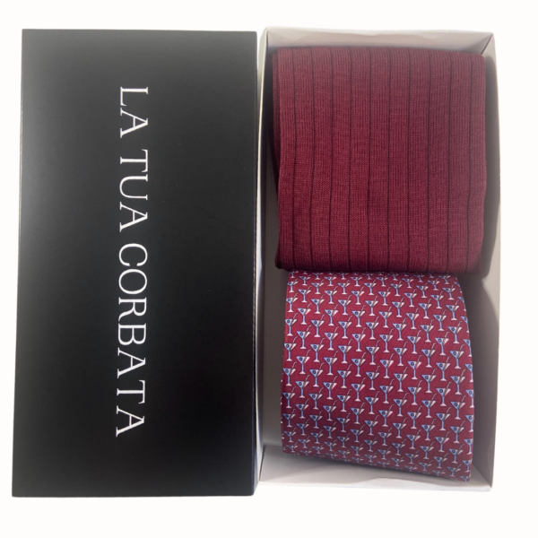 Pack Corbata Cocktail burdeos y Calcetin Canale