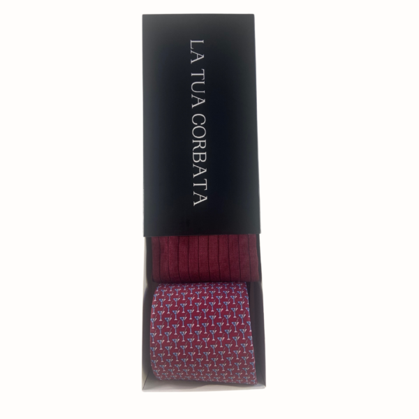 Pack Corbata Cocktail burdeos y Calcetin Canale - Imagen 4
