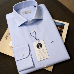 Camisa Rayas Celeste Personalizable – Cuello Italiano