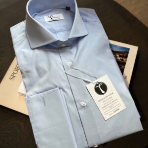 Camisa Celeste  Personalizable – Doble Puño Cuello Italiano