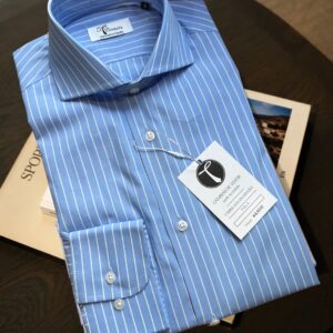 Camisa Azul Raya Personalizable – Cuello Italiano