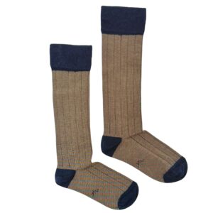 Calcetín Canalé Caña Alta Liso - Camel y Azul Marino